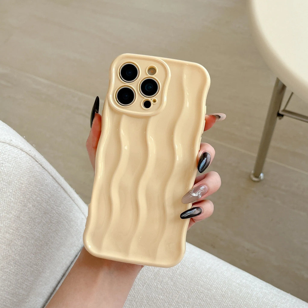 Electroplated wave stripe texture TPU protective case for iPhone 17 series in silver finish.