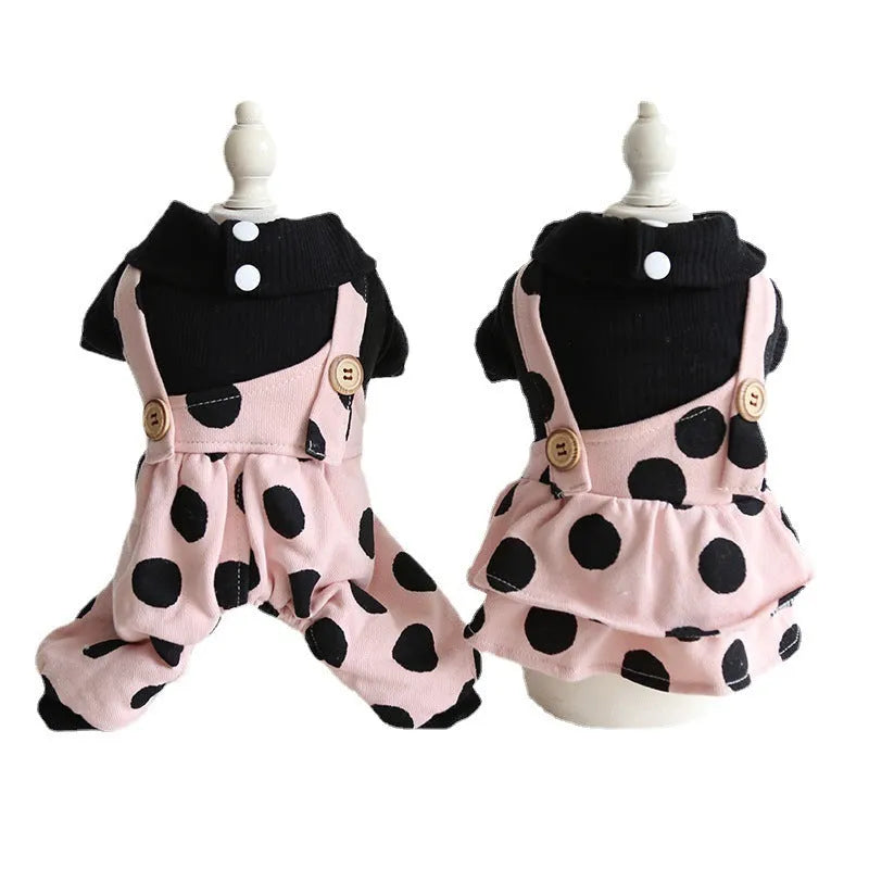 Matching couple dog clothes with lapel detailing and shoulder straps in various sizes