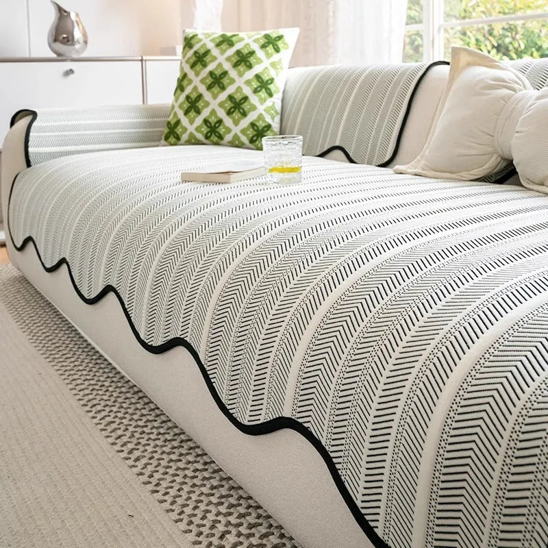 Special-shaped straight row mat sofa cover in ice silk fabric with non-slip design