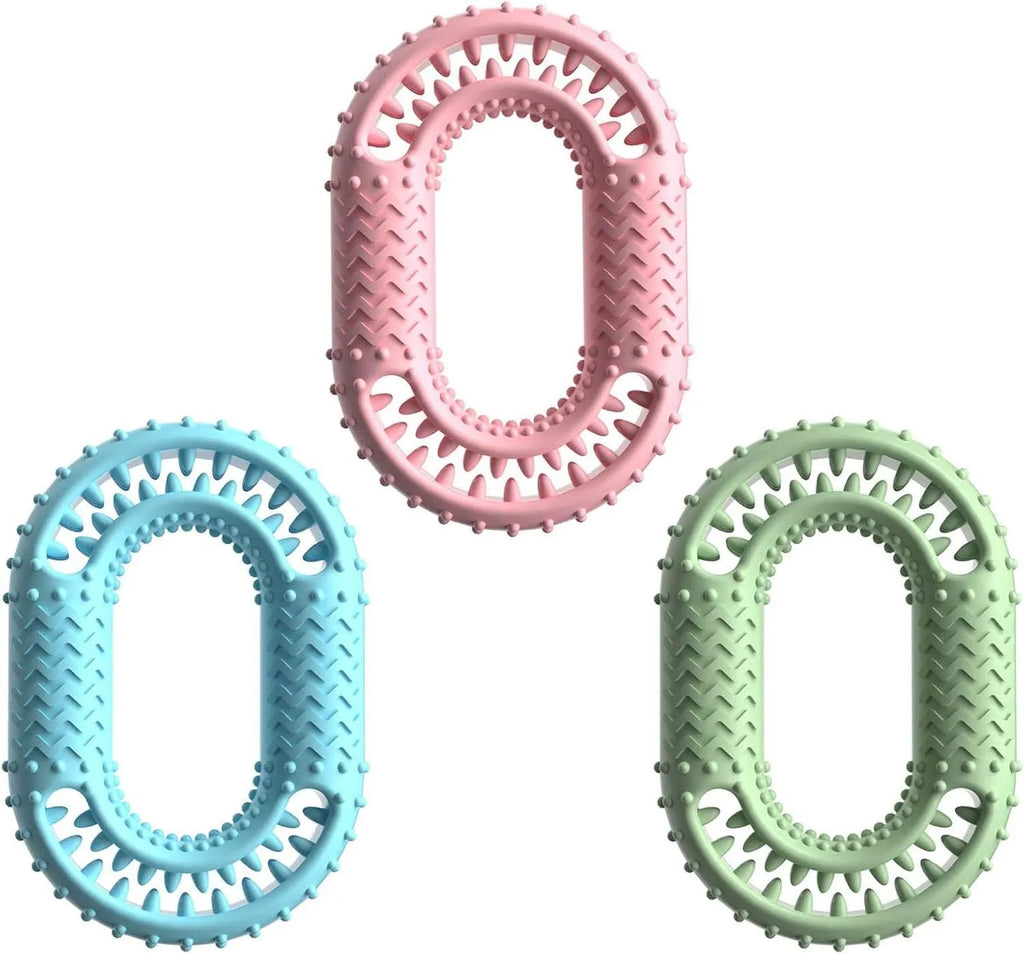 Blue O-ring shaped dog chewing toy for aggressive chewers and dental care
