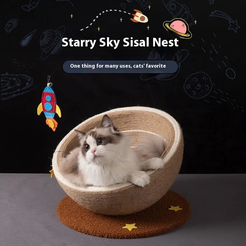 Large integrated cat scratching basin with starlight sisal nest design showing flannel and sisal rope surfaces