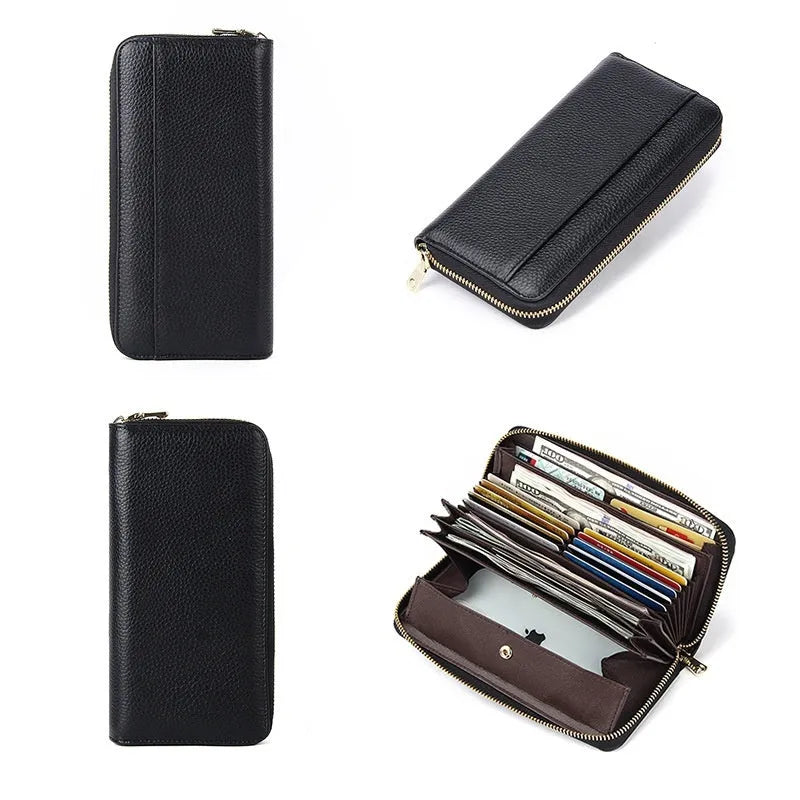 Genuine leather women's wallet in six solid colours with anti-theft card protection feature