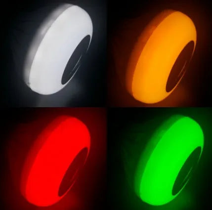White smart LED bulb with Bluetooth speaker and remote control showing E27 screw base