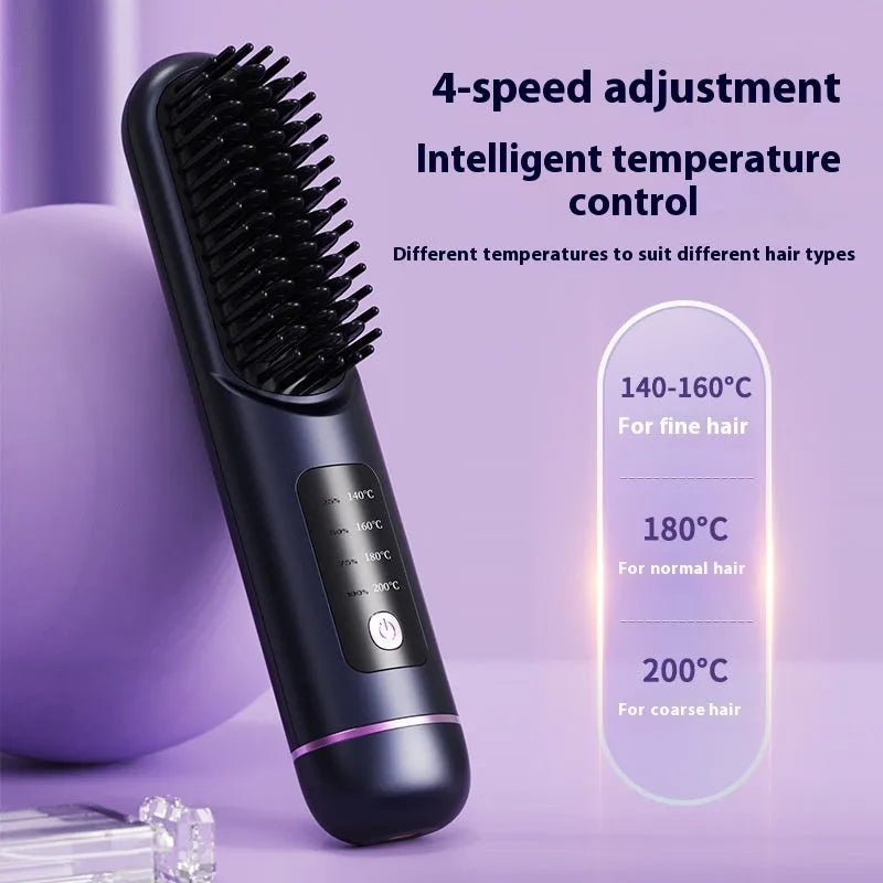 Portable USB-C charging negative ion straight hair comb in white, dark blue or grey