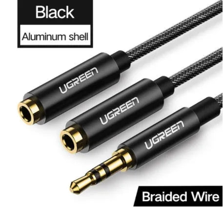 3.5mm earphone replacement cable with gold-plated connectors in black, grey and white colour options
