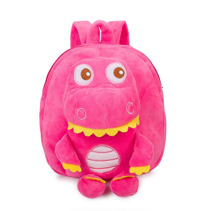 Children's dinosaur plush backpack in soft material with embroidery details and soft handle