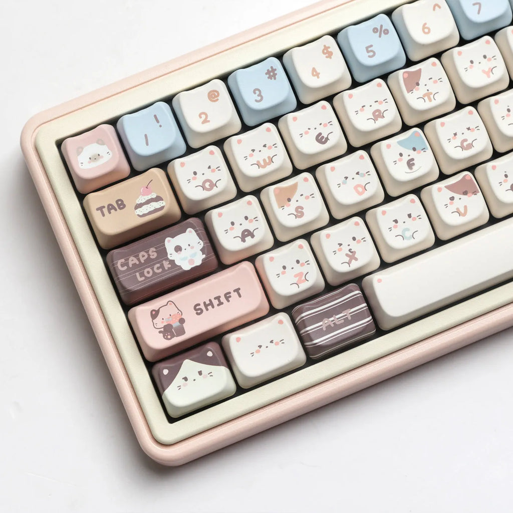High Sea Salt Cat mechanical keyboard PBT keycap set showing pastel colour design and 7u spacebar