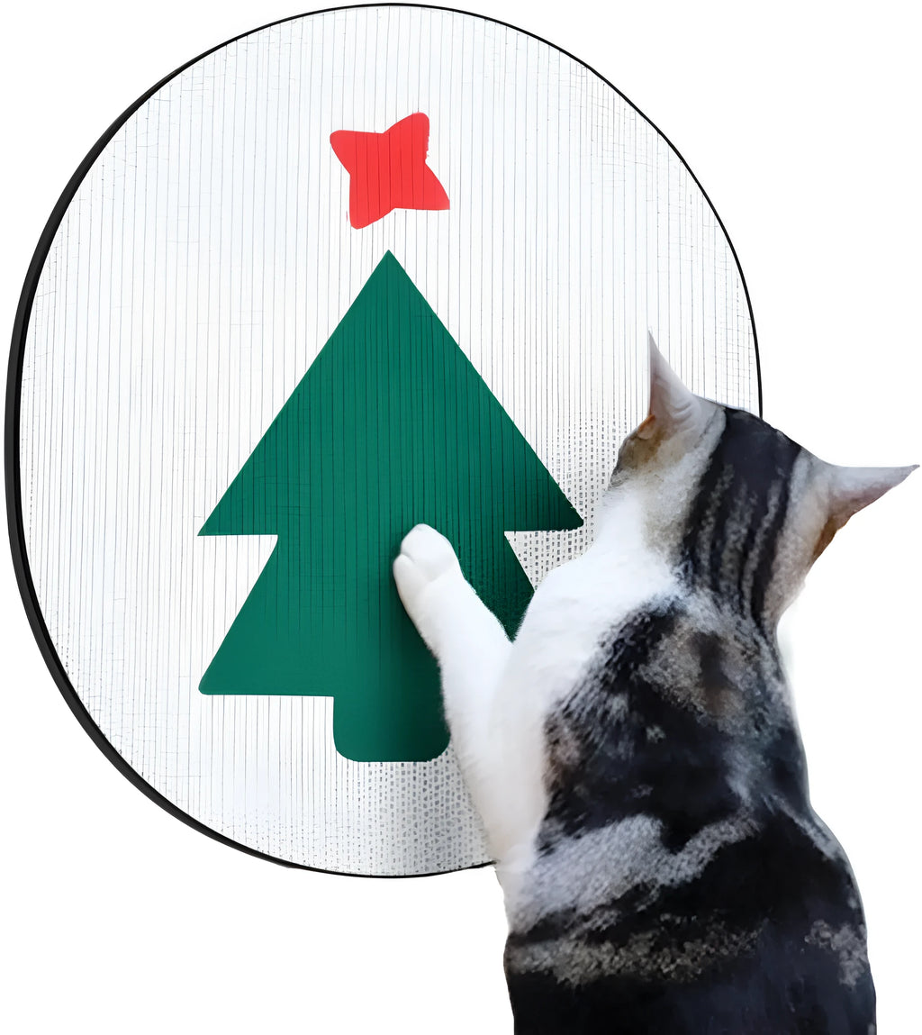 Wall mounted cat scratcher with corrugated cardboard surface and catnip