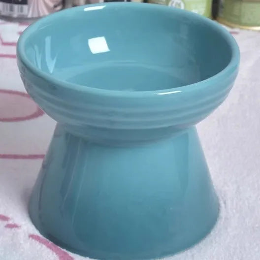 Black ceramic pet bowl with high foot neck protector for anti-tumble feeding