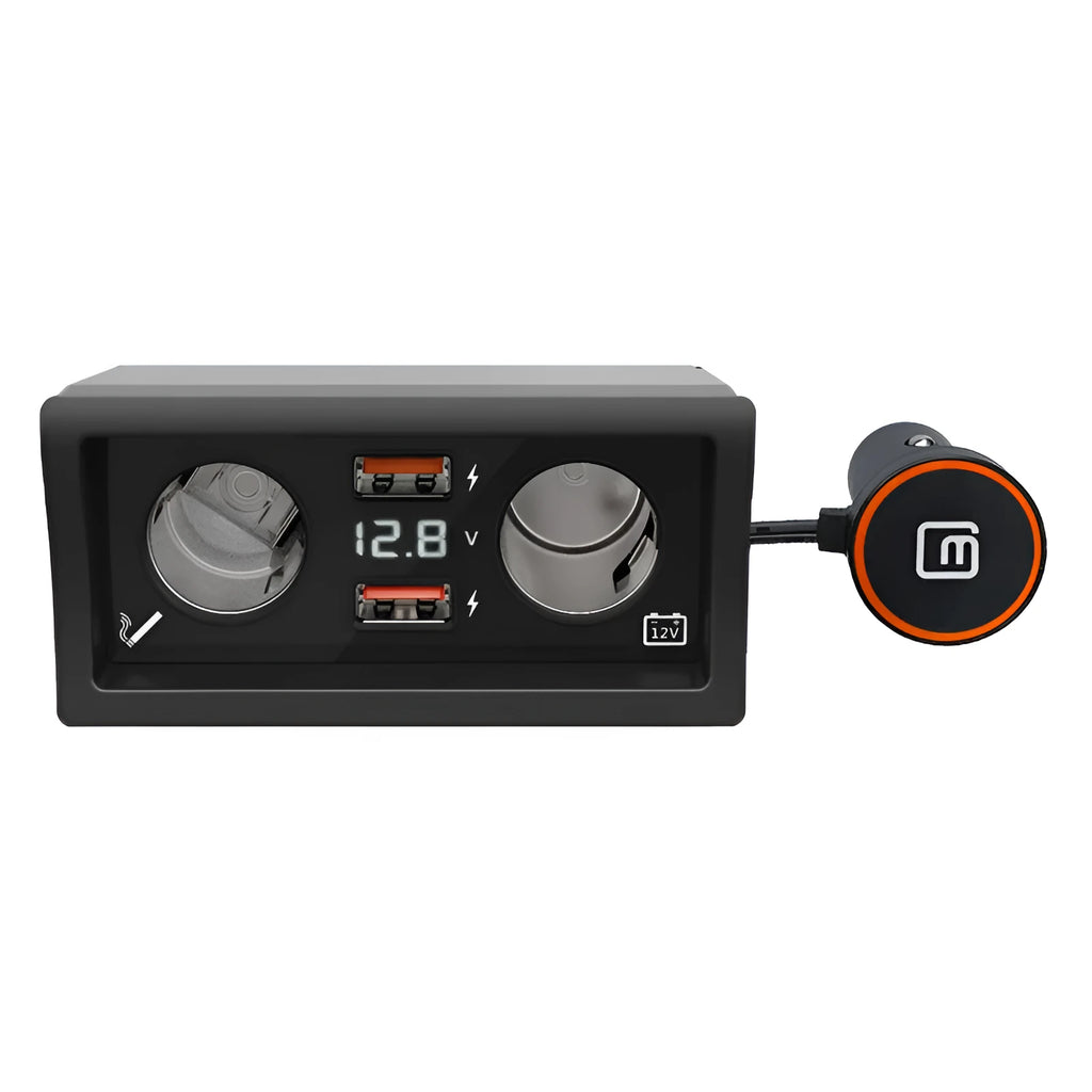 Black car charger with two USB ports for QC3.0 fast charging, designed for VW Lavida and Skoda Pola vehicles