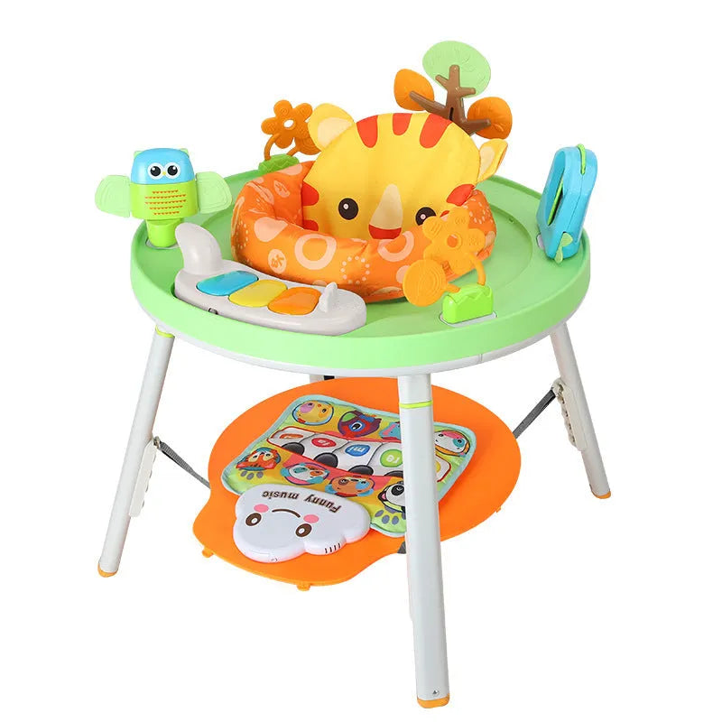Plastic baby jumping chair with bouncing gymnastic rack in duck or lion designs