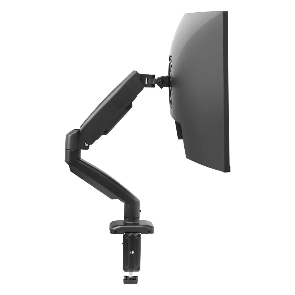Black table-mounted rotating telescopic LCD screen bracket with adjustable arm extended
