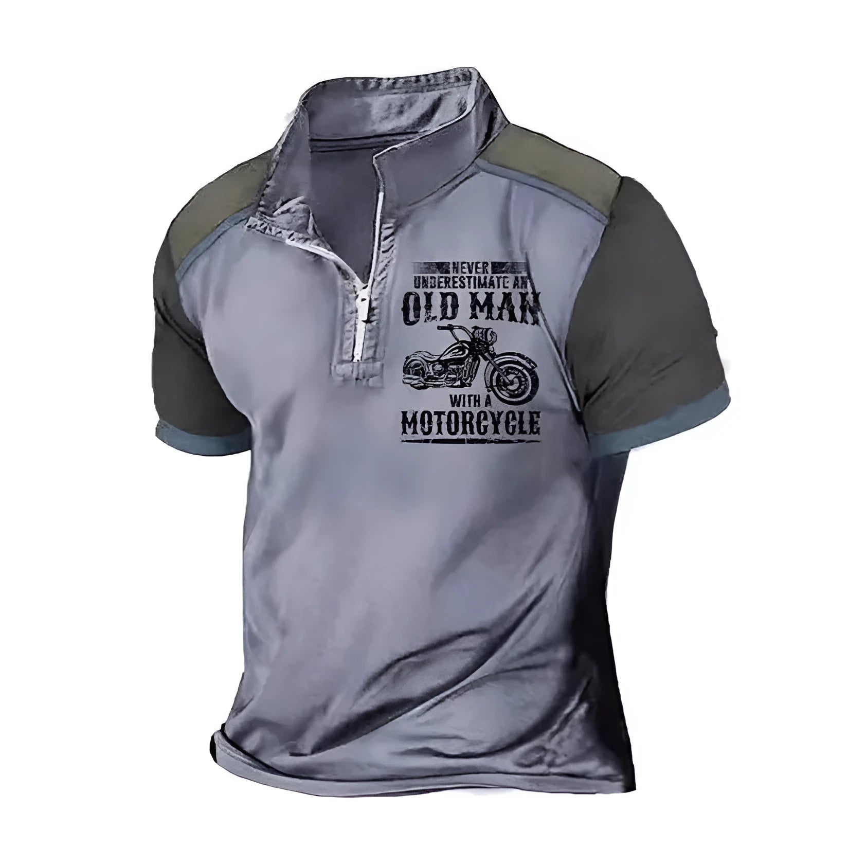 Men's casual polo shirt with lapel collar and black digital letter print on chest.