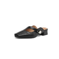Casual low heel square toe slippers in black artificial PU with rubber sole