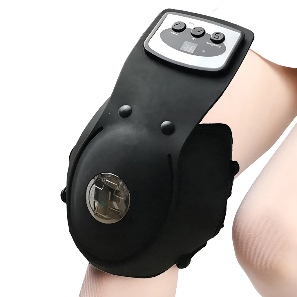Infrared knee and shoulder massager with adjustable temperature control, knee pads, shoulder pads, and power adapter.