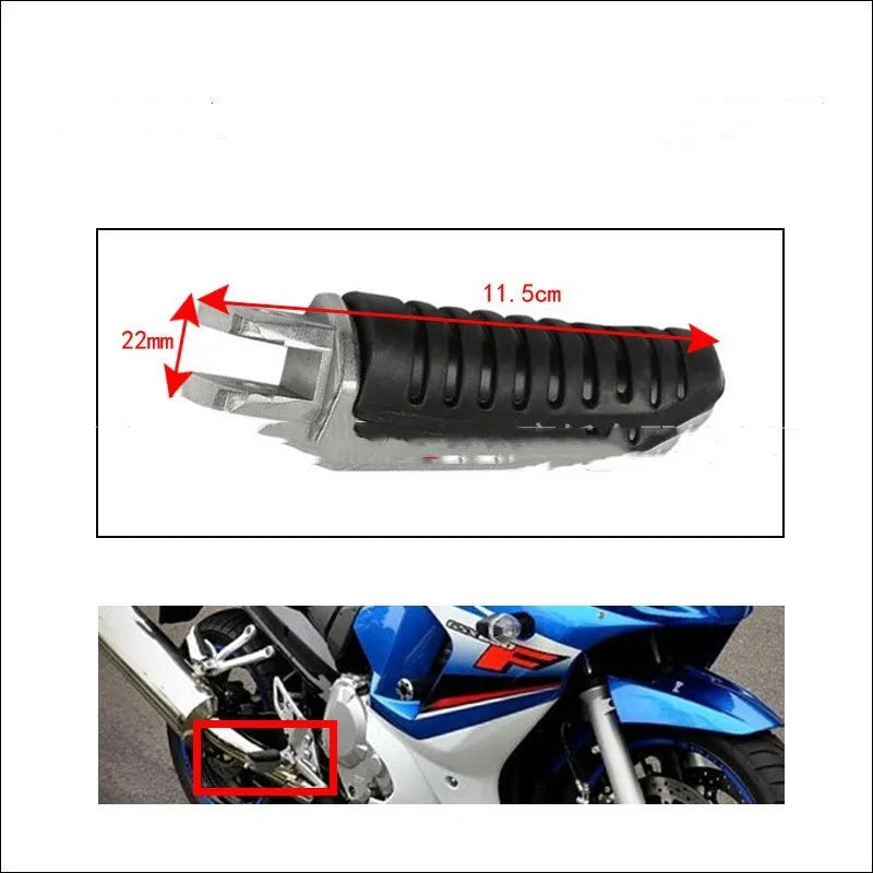Black aluminium alloy motorcycle foot pedals set for Suzuki GSX, V-Strom and B-King models.