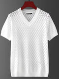 Men's ice silk V-neck t-shirt in black and white colour options with Korean-style design