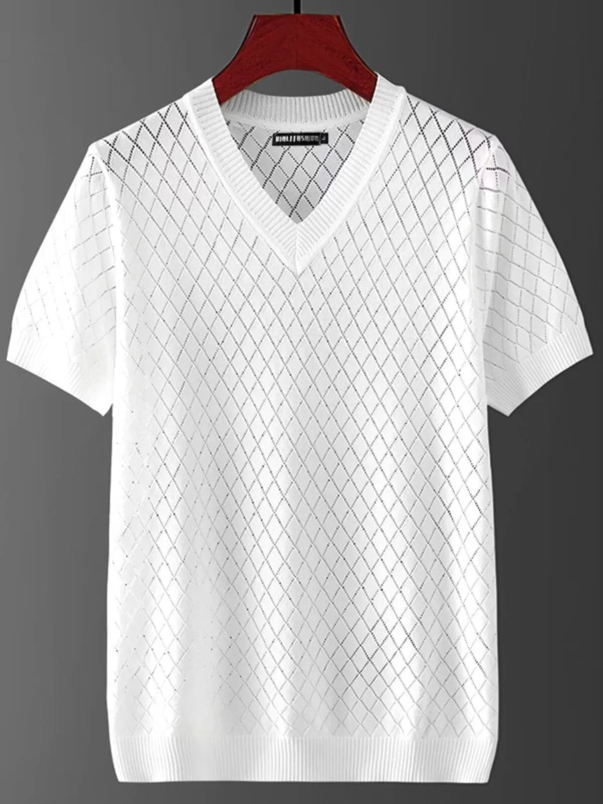 Men's ice silk V-neck t-shirt in black and white colour options with Korean-style design