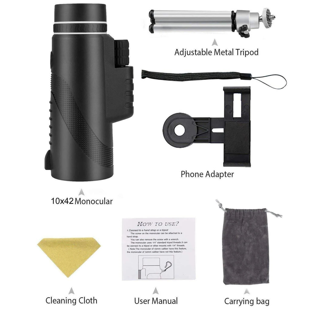 Black HD 40x60 waterproof monocular telescope with 40x magnification for outdoor observation