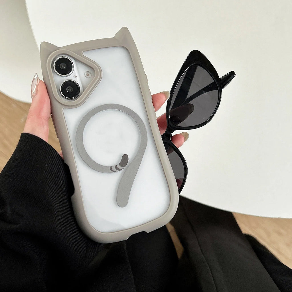 Transparent acrylic and TPU phone case with magnetic suction for IPhone 17 Pro Max in black and pink