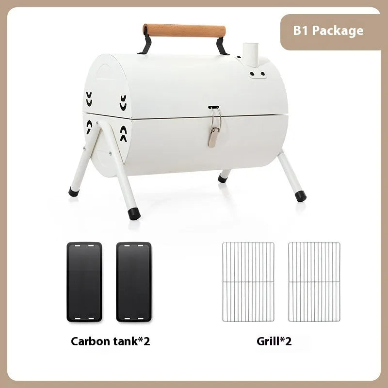 White round chimney portable charcoal grill with removable baking net and carbon tanks