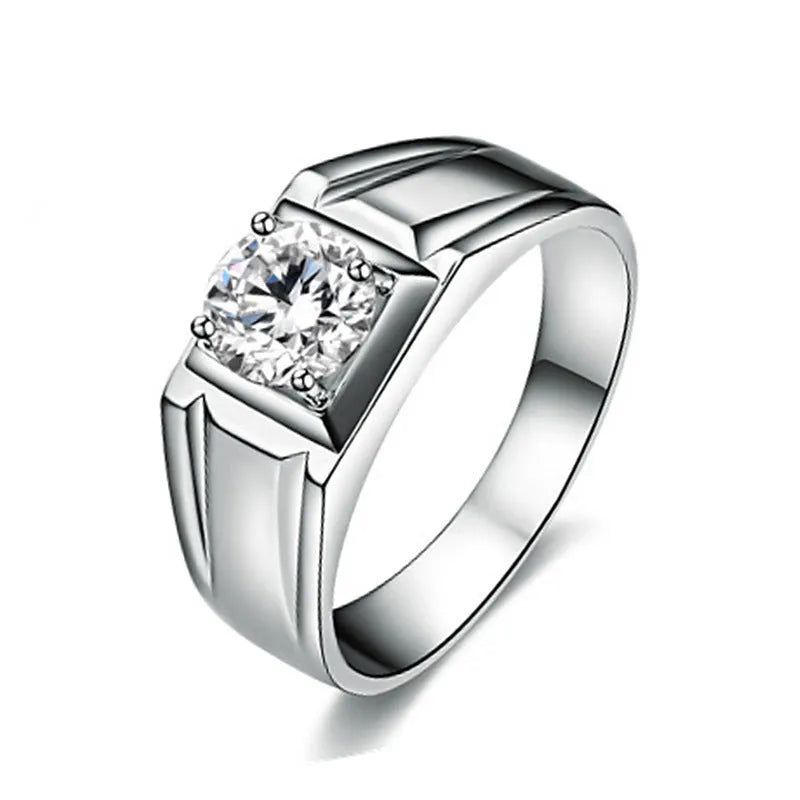 Large square diamond design on an adjustable copper men's ring with a gold or platinum finish.