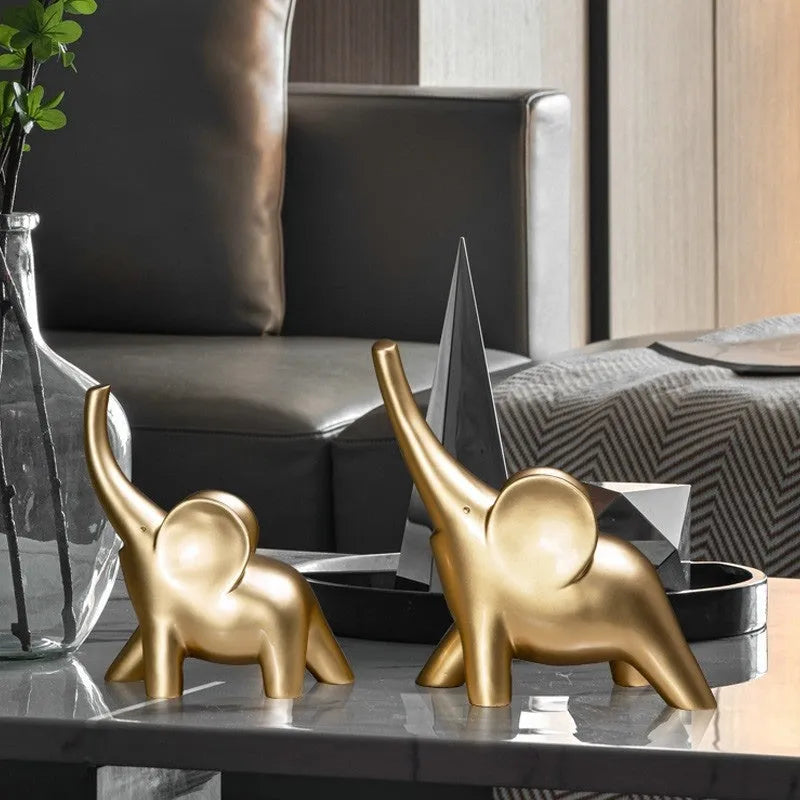 Modern resin elephant ornament figurine in rose gold or white colour with contemporary design