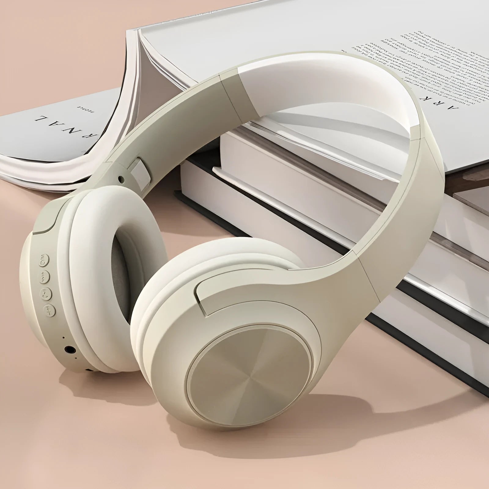 Wireless Bluetooth headset in chalk black colour with creative design and head-mounted wearing method