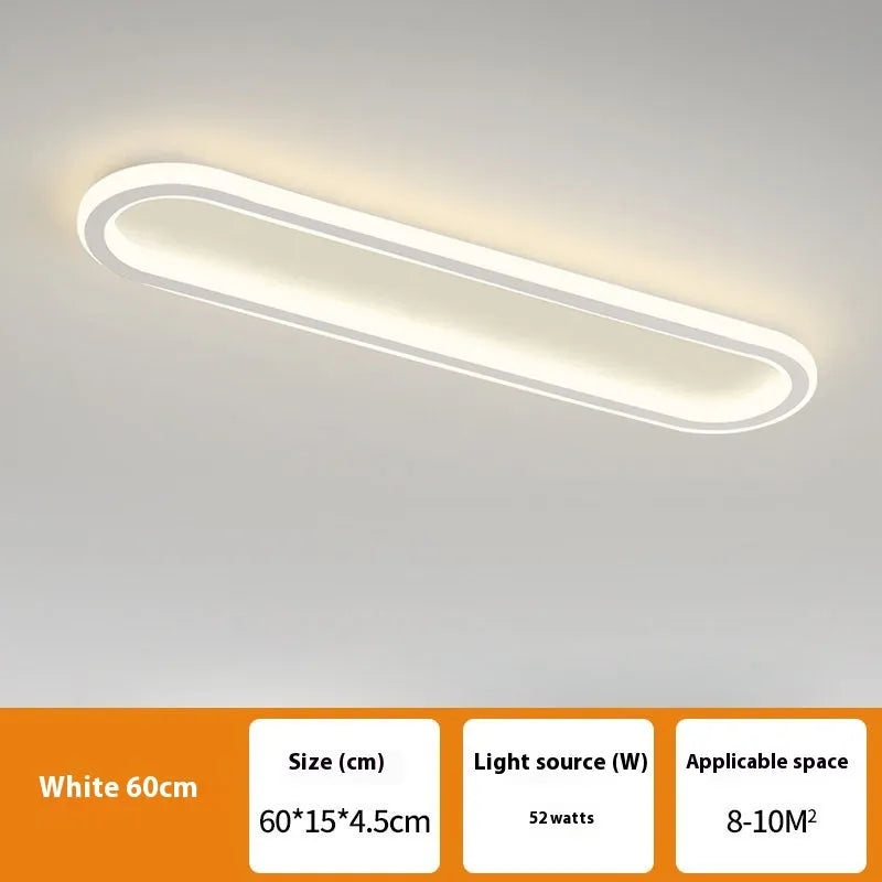 Minimalist aluminium strip ceiling lamp in black finish, shown mounted on a white ceiling.