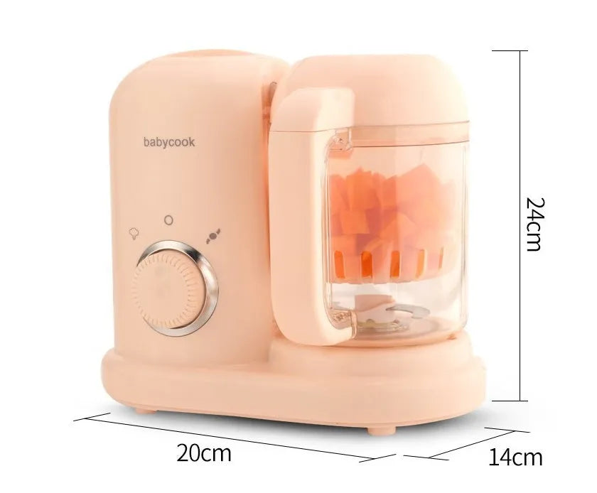 Baby food processor with steamer and blender functions in green or pink colour