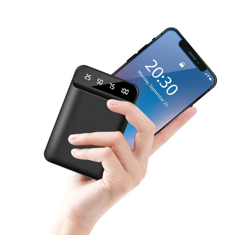 Compact mini power bank showing multiple USB ports and colour options