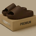 Women's thick bottom beach slippers in EVA with injection moulded soles, available in black, green, brown, and beige colours