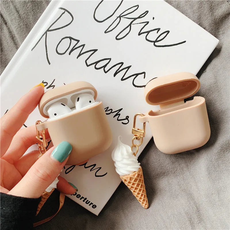Silicone protector case for Apple AirPods 2 with a cylinder ice cream pattern design.
