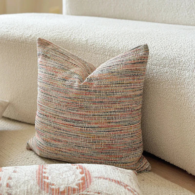 American-style jacquard paisley sofa cushion in amber colour with plant and flower pattern