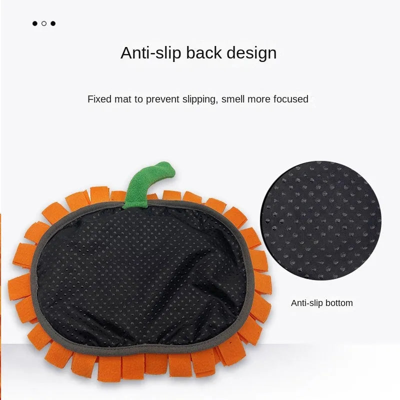 Orange pumpkin design dog sniffing mat with fur texture for slow feeding and training