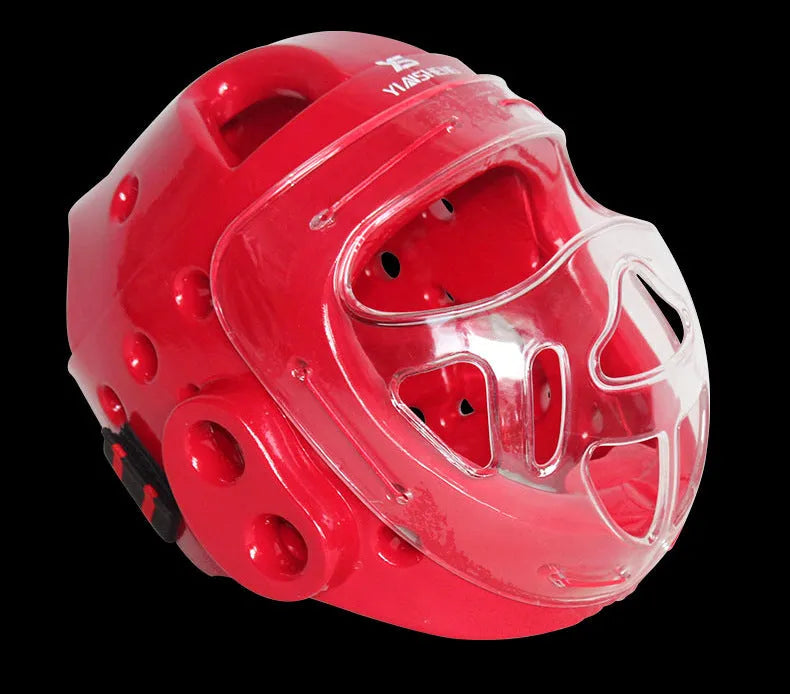Karate helmet for boxing head protection in blue, red, or white colours available in multiple sizes