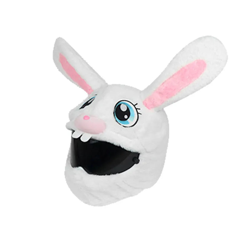 White rabbit head decorative cover for electric motorcycle helmet with plush lining