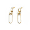Sterling silver needle geometric hoop earrings with ring and line design on alloy base