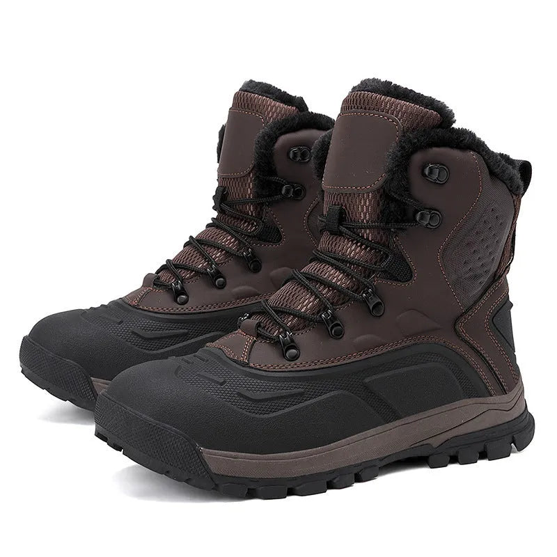Men's black high-top boots with fleece lining and lace-up front closure