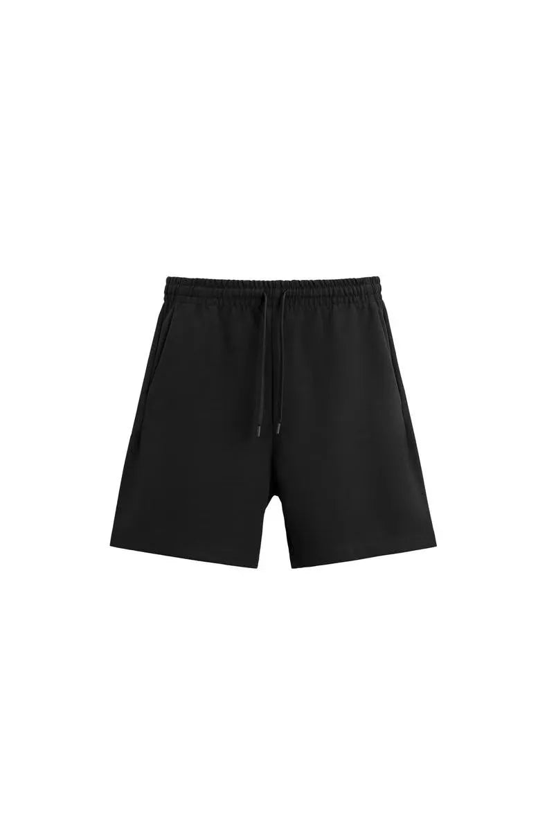 Loose double-sided cloth texture short sleeve and shorts set in selected colour with round collar