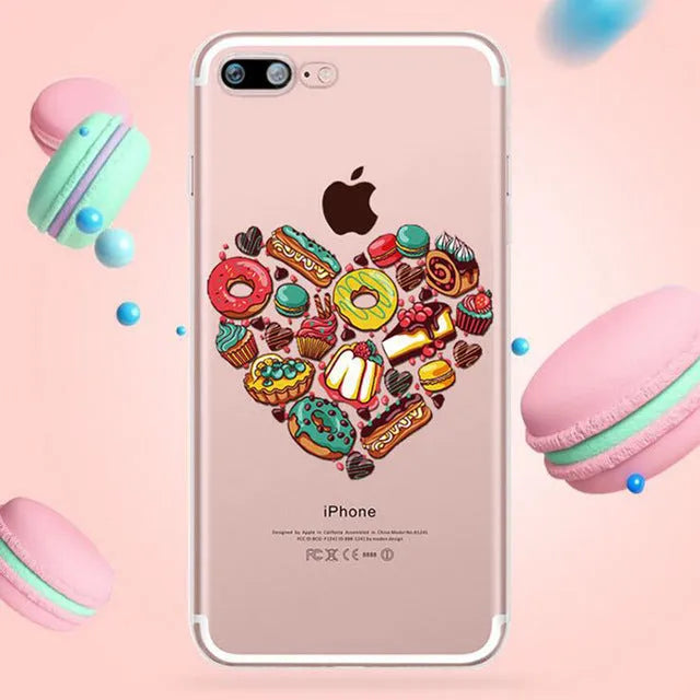 Clear iPhone case with ice cream pattern design showing TPU and PC construction