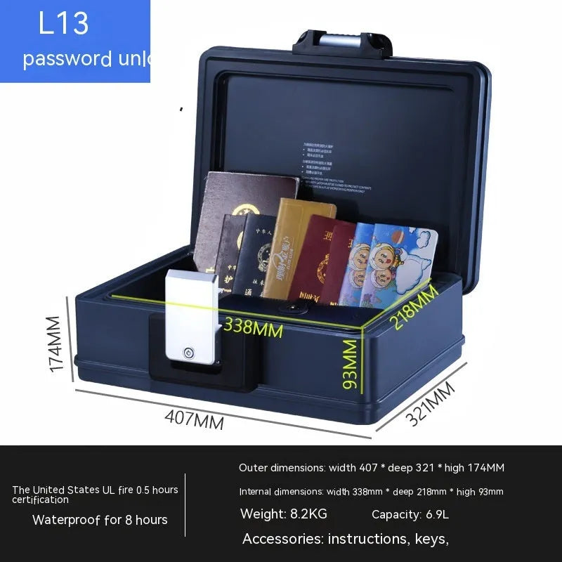 Portable small safe with mechanical combination lock in grey steel construction