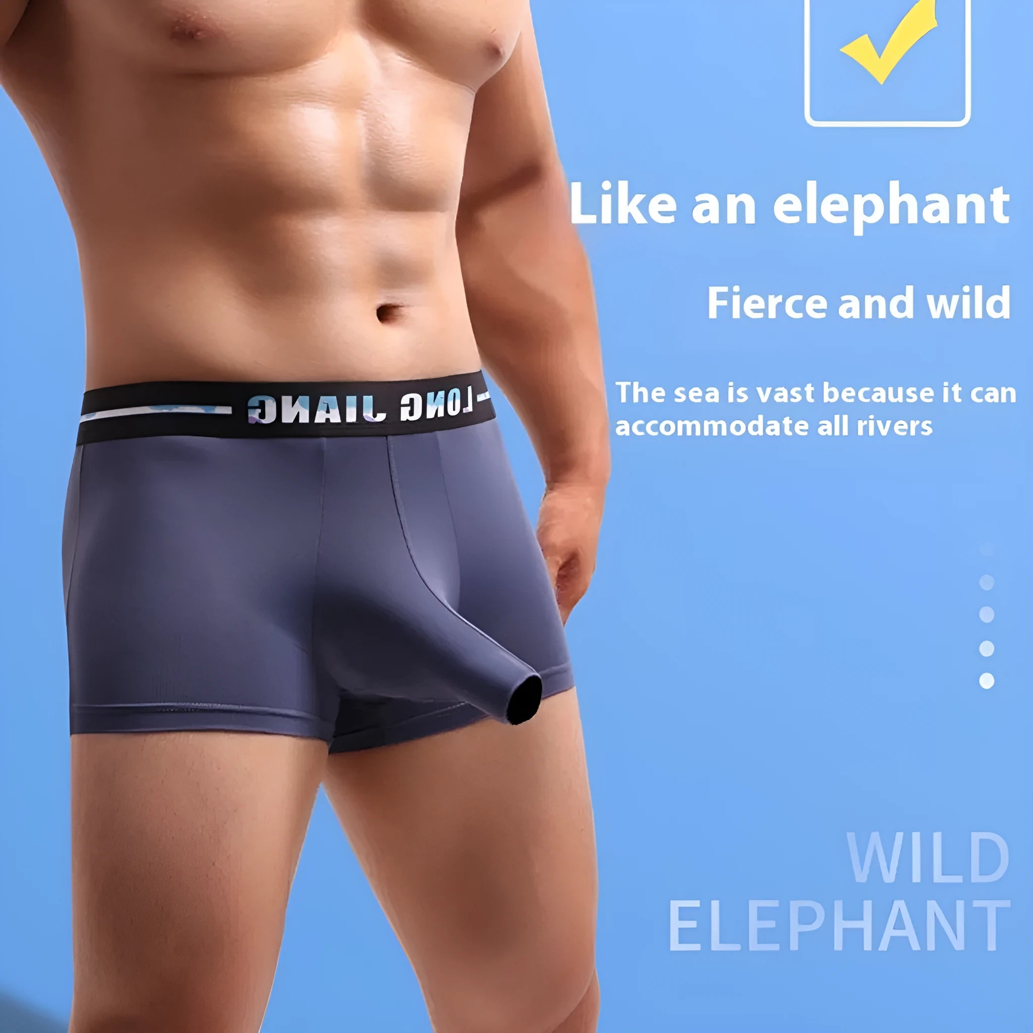 Men's ice silk boxer shorts in multiple colours on a mid waist, showing trunk style design.