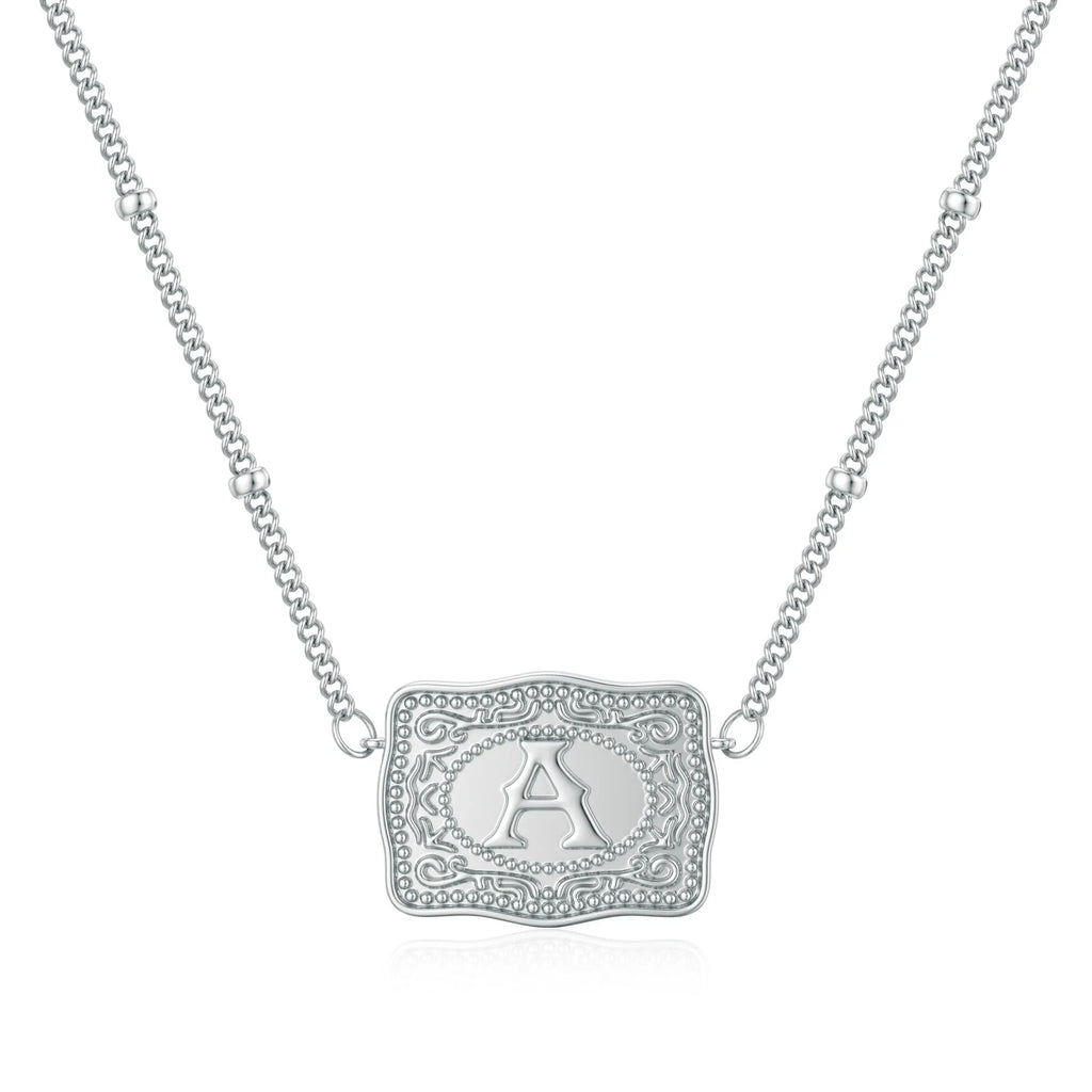 Personalised copper initial letter necklace with gold electroplated finish showing letter A