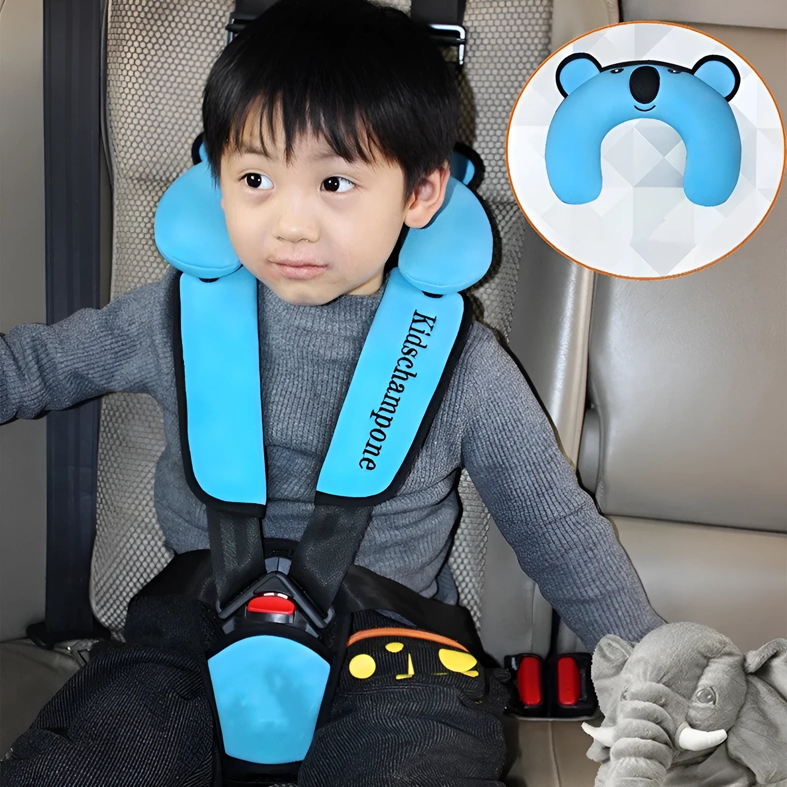 Polyester child seat belt retainer in rose pink colour showing 33cm length dimensions