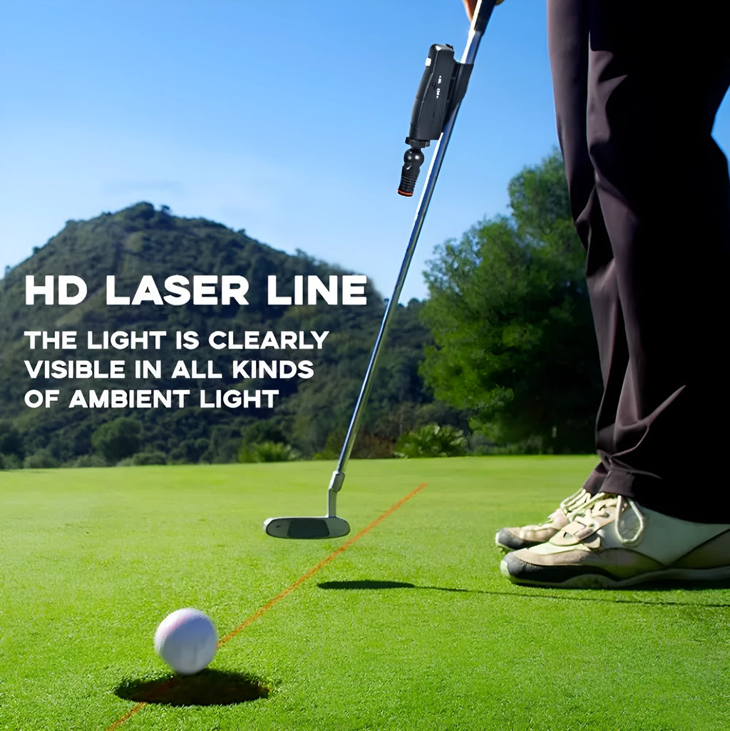 Black golf putting laser aiming instrument for alignment practice with putter mounting