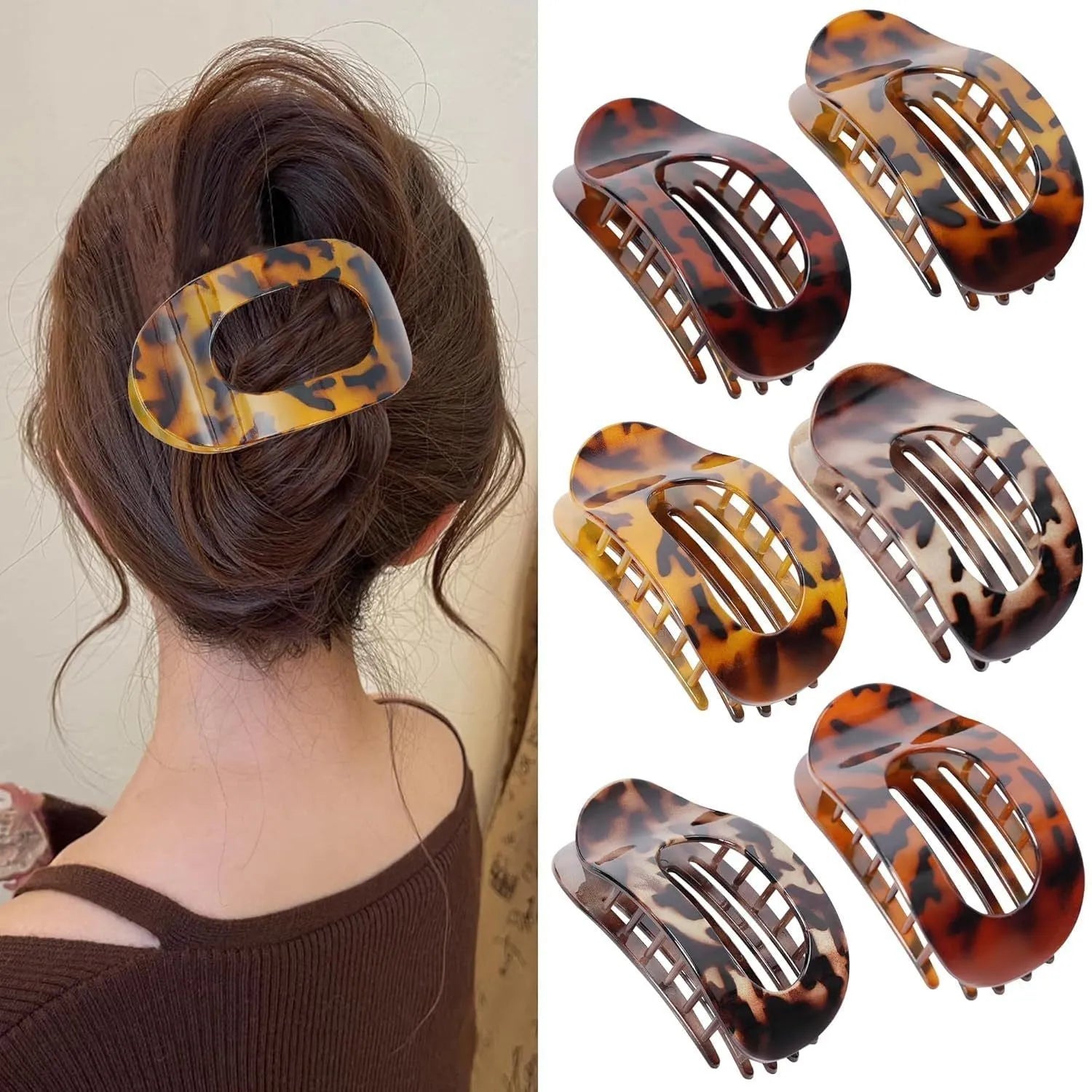 Set of six nude-coloured plastic women's hair clips with frosted grip and pointed toe design