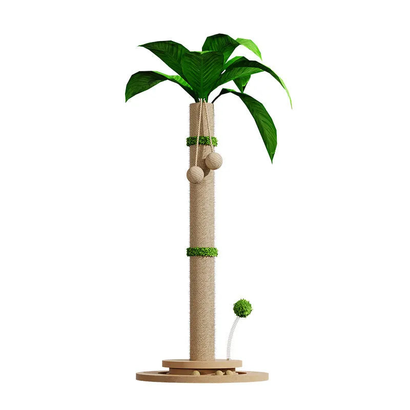 Canna coloured cat climbing frame with hemp rope scratch surfaces and a chamfered grab column.