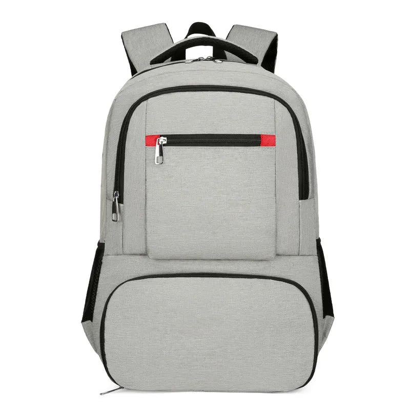 Insulated Oxford cloth backpack with pull rod belt in light grey, black, or dark grey colour options