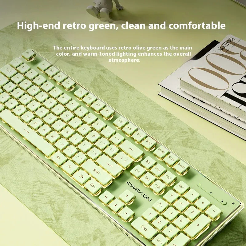 Prewalker V3 wired keyboard and mouse set in retro green colour on office desk